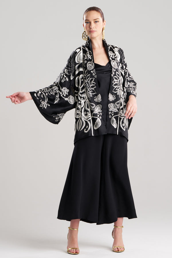 Natori Couture Nouveau Embroidered Silk Kimono Black