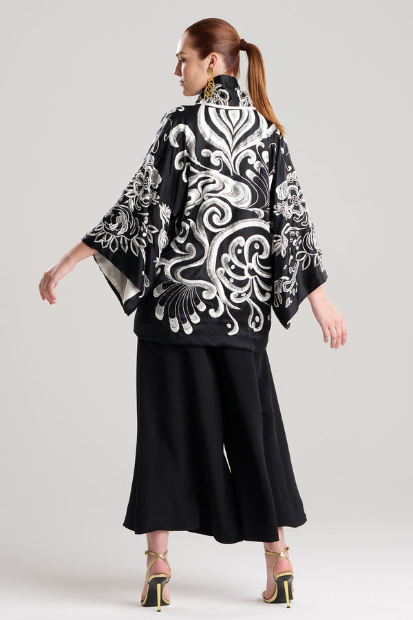 Natori Couture Nouveau Embroidered Silk Kimono Black