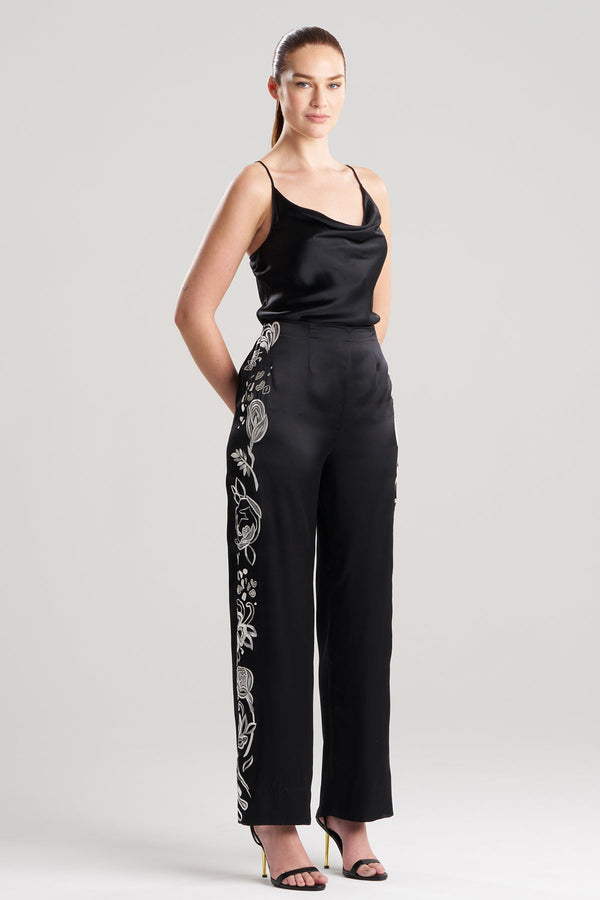 Natori Couture Nouveau Embroidered Silk Pants Black