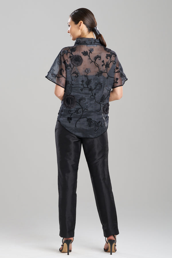 Natori Couture Piña Embroidered Funnel Neck Top Black
