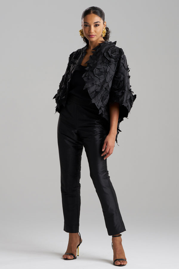 Natori Couture Silk Dupioni Embellished Jacket Black