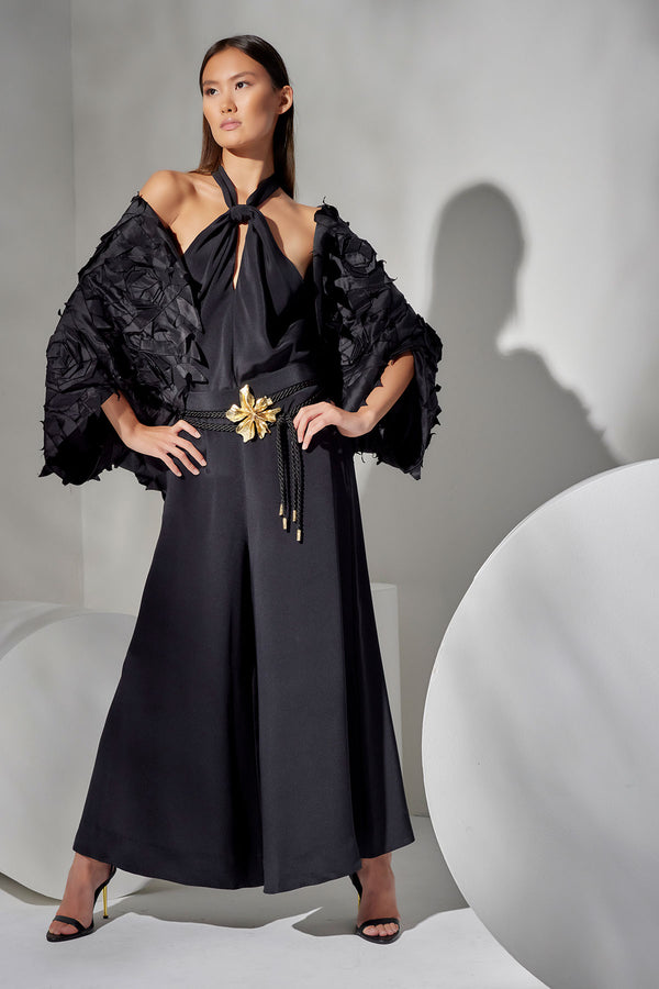 Natori Couture Silk Dupioni Embellished Jacket Black