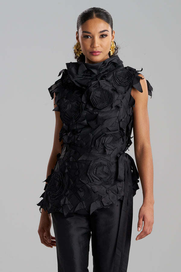 Natori Couture Silk Dupioni Embellished Obi Belt Black