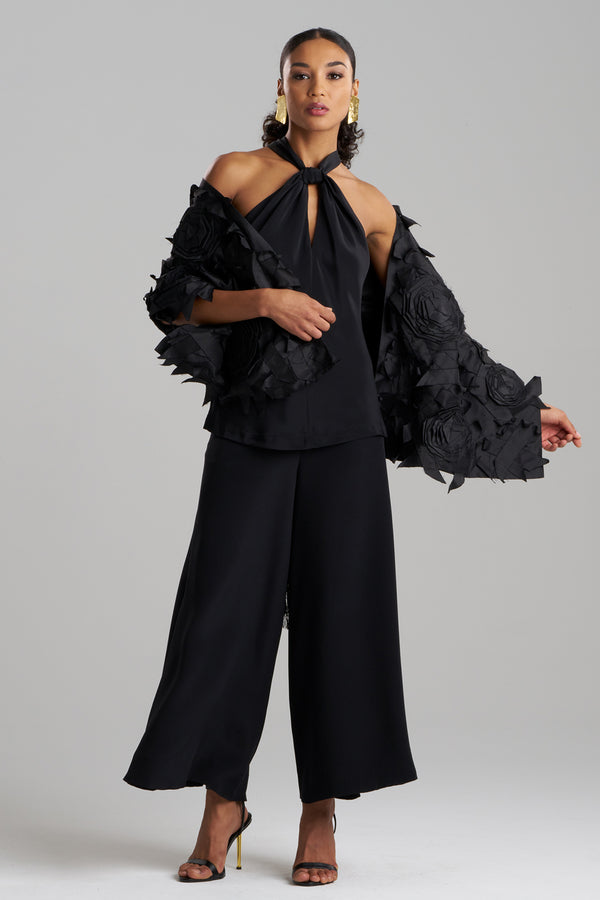 Natori Couture Silk Dupioni Embellished Shawl Black