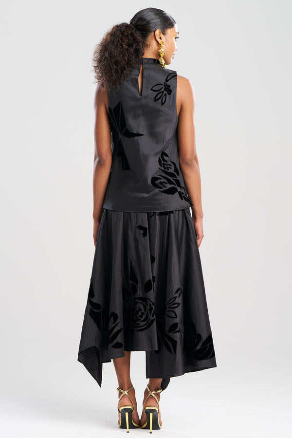 Natori Couture Silk Dupioni Embroidered Halter Top Black