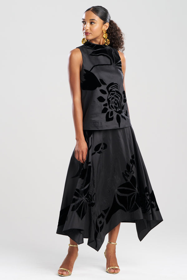 natori Couture Silk Dupioni Embroidered Halter Top Black