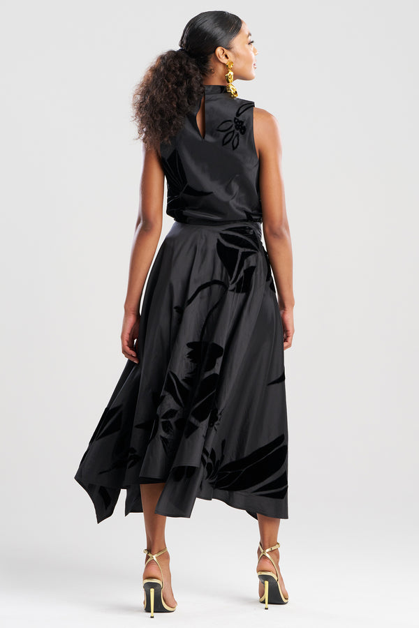 Natori Couture Silk Dupioni Embroidered Skirt Black