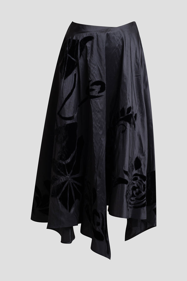 Natori Couture Silk Dupioni Embroidered Skirt Black