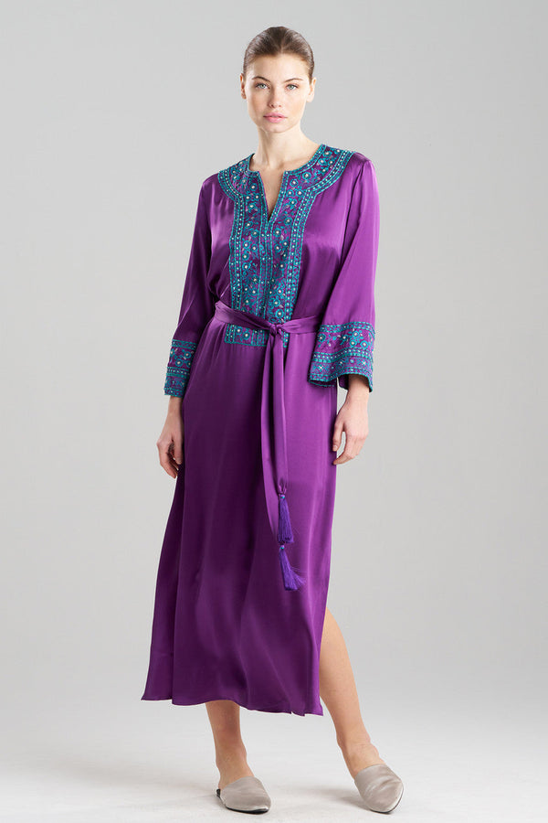 Natori Couture Ysobel Embroidered Silk Caftan Imperial Purple