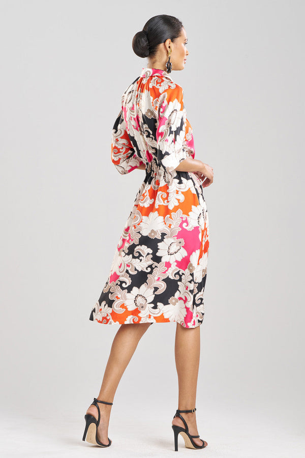 Natori Cressida Printed Silk Twill Belted Shirtdress Multi Combo
