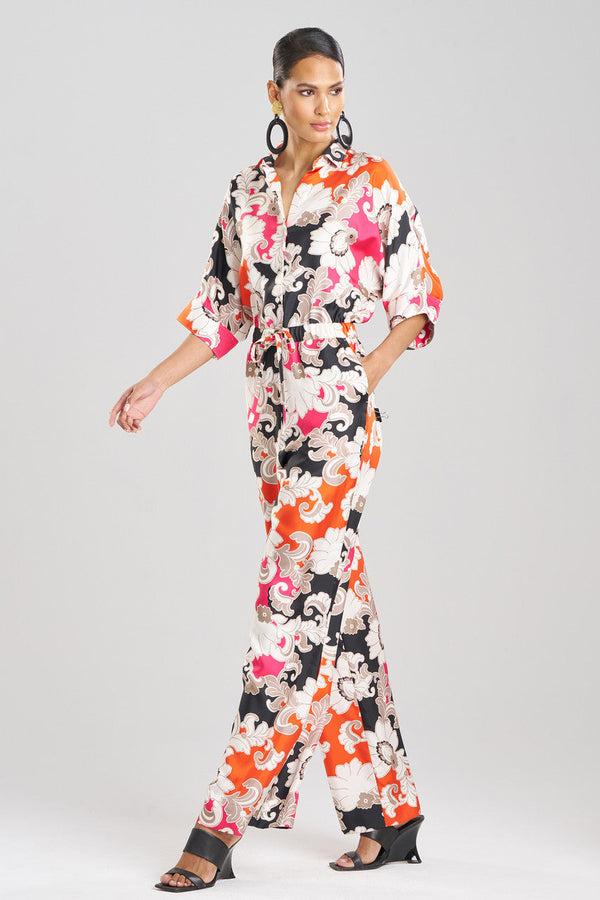 Natori Cressida Printed Silk Twill Jumpsuit Multi Combo