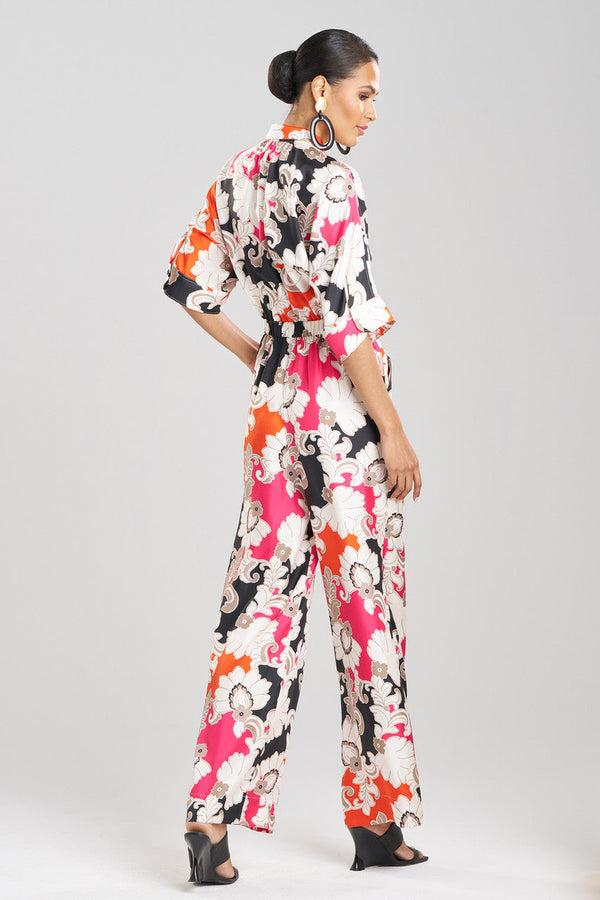 Natori Cressida Printed Silk Twill Jumpsuit Multi Combo