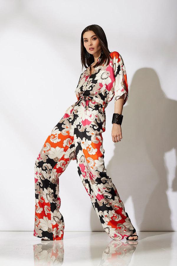 natori Cressida Printed Silk Twill Jumpsuit Multi Combo