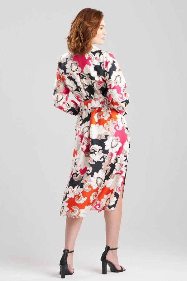 Natori Cressida Printed Silk Twill Oversized Shirtdress Multi Combo