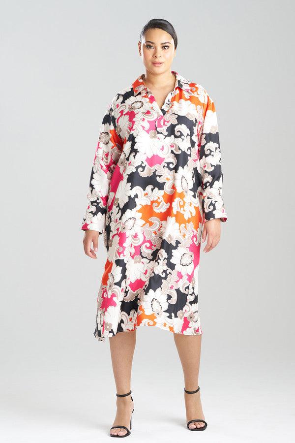 Natori Cressida Printed Silk Twill Oversized Shirtdress Multi Combo