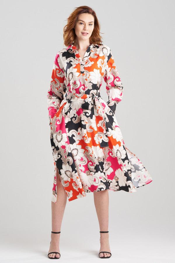 natori Cressida Printed Silk Twill Oversized Shirtdress Multi Combo
