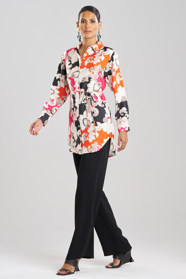 Natori Cressida Printed Silk Twill Tunic Shirt Multi Combo