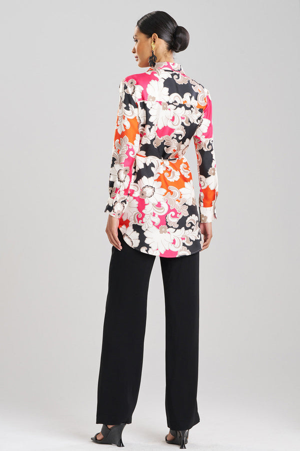 Natori Cressida Printed Silk Twill Tunic Shirt Multi Combo