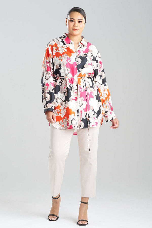 Natori Cressida Printed Silk Twill Tunic Shirt Multi Combo