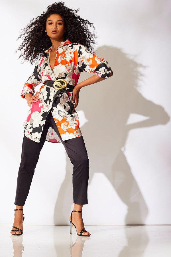 natori Cressida Printed Silk Twill Tunic Shirt Multi Combo