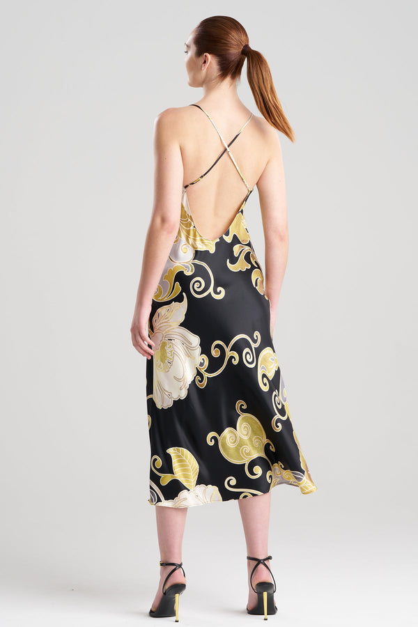 Natori Deco Printed Charmeuse Slip Dress Black/Gold