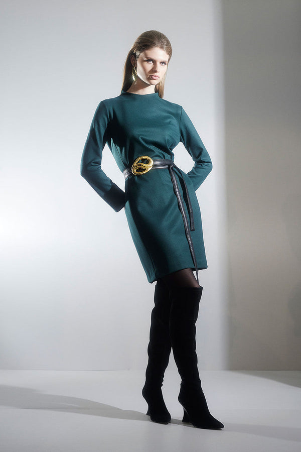 Natori Double Jersey Mock Neck Sheath Dress Bottle Green