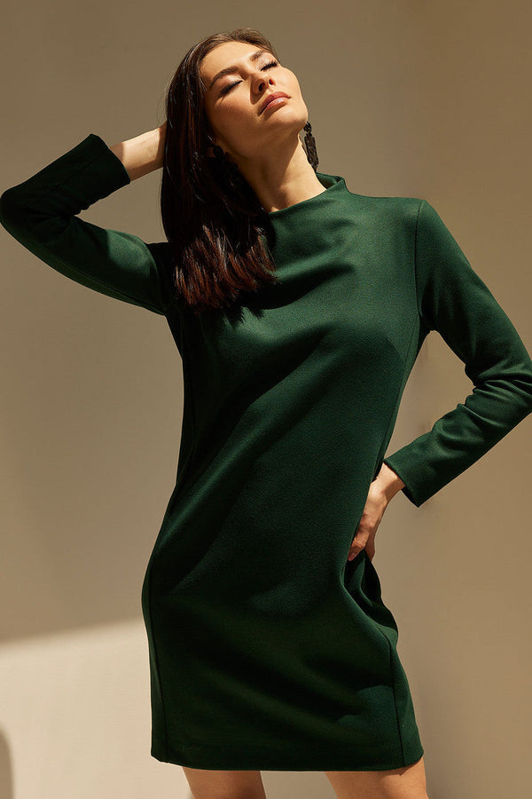 natori Double Jersey Mock Neck Sheath Dress Bottle Green
