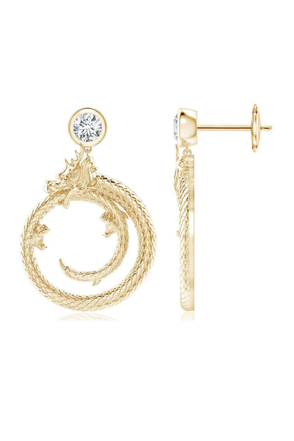 Natori Dragon 14k Yellow Gold Ear Danglers With Diamond Yellow Gold