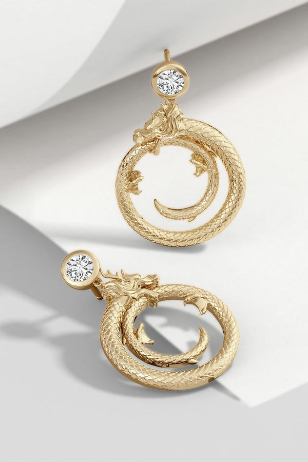 natori Dragon 14k Yellow Gold Ear Danglers With Diamond Yellow Gold