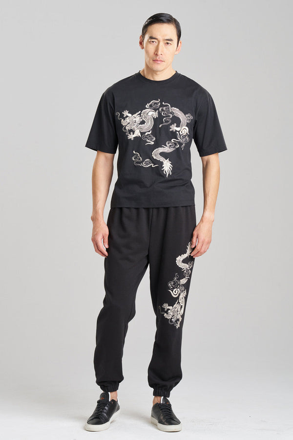 Natori Dragon Cotton Jersey Embroidered Unisex Shirt Black