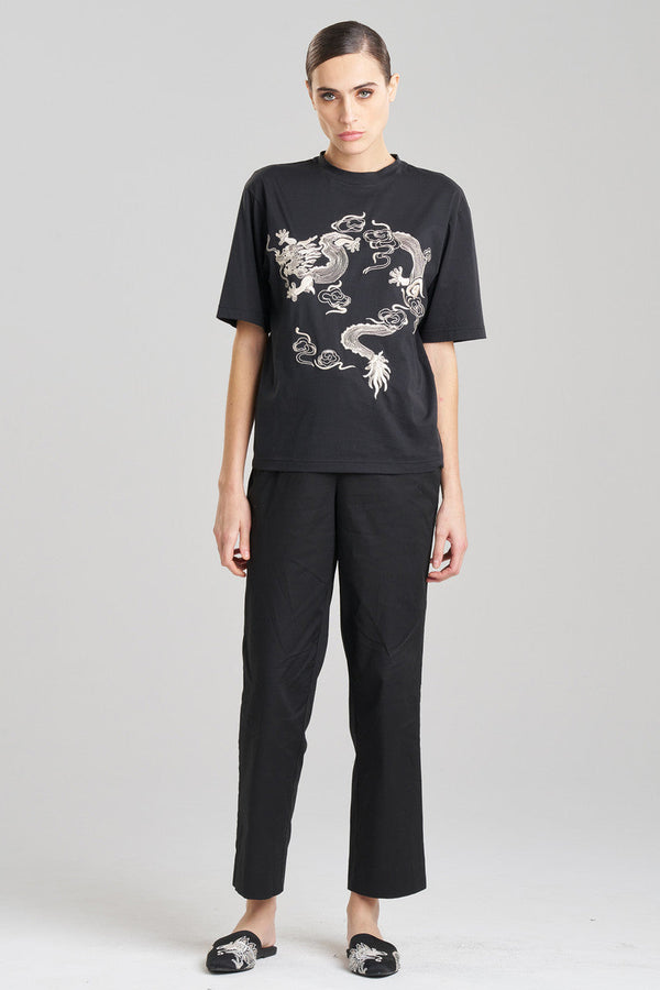natori Dragon Cotton Jersey Embroidered Unisex Shirt Black