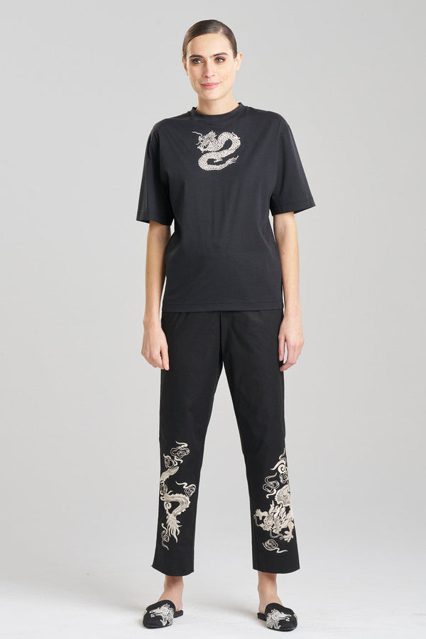 natori Dragon Cotton Jersey Embroidered Unisex T-Shirt Black