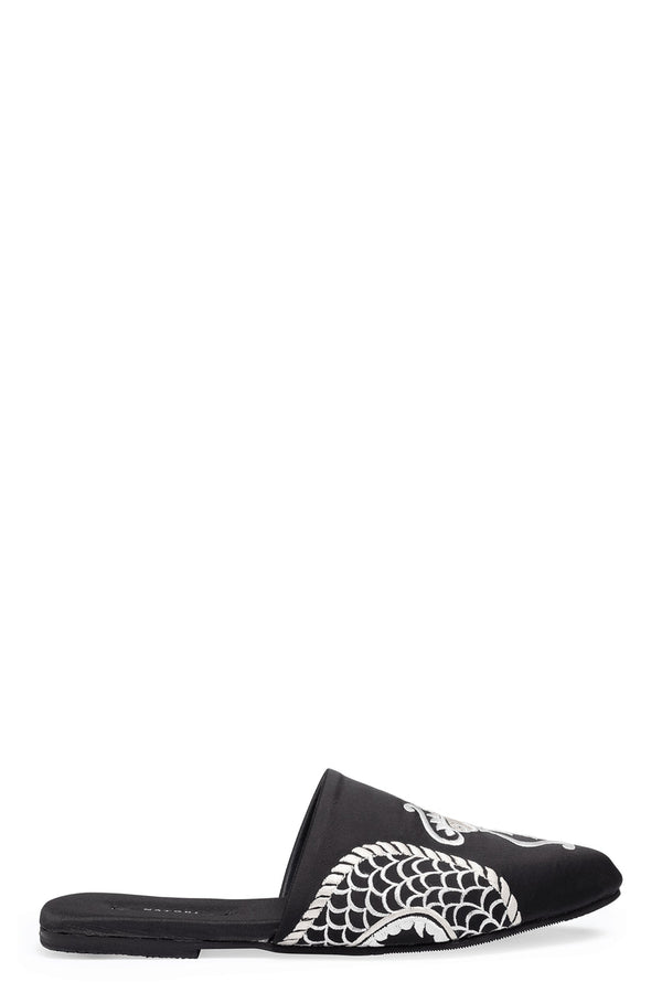 Natori Dragon Embroidered Luxe Charmeuse Slide Black