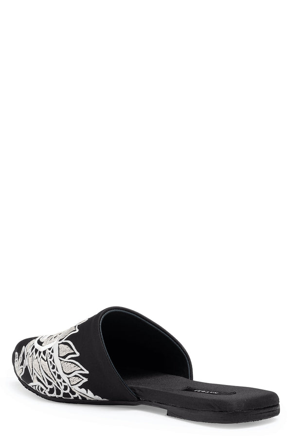 Natori Dragon Embroidered Luxe Charmeuse Slide Black