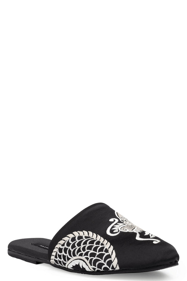 natori Dragon Embroidered Luxe Charmeuse Slide Black