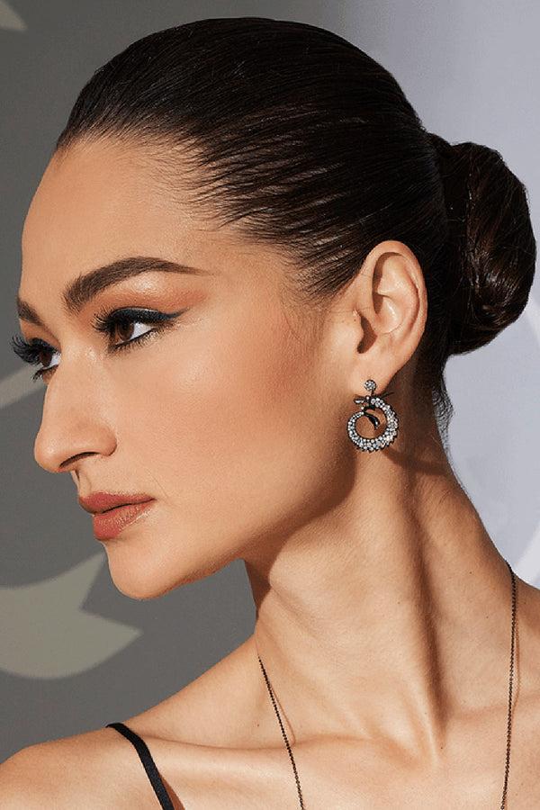 natori Dragon Lab-Grown Diamond Silver Drop Earrings Midnight Silver