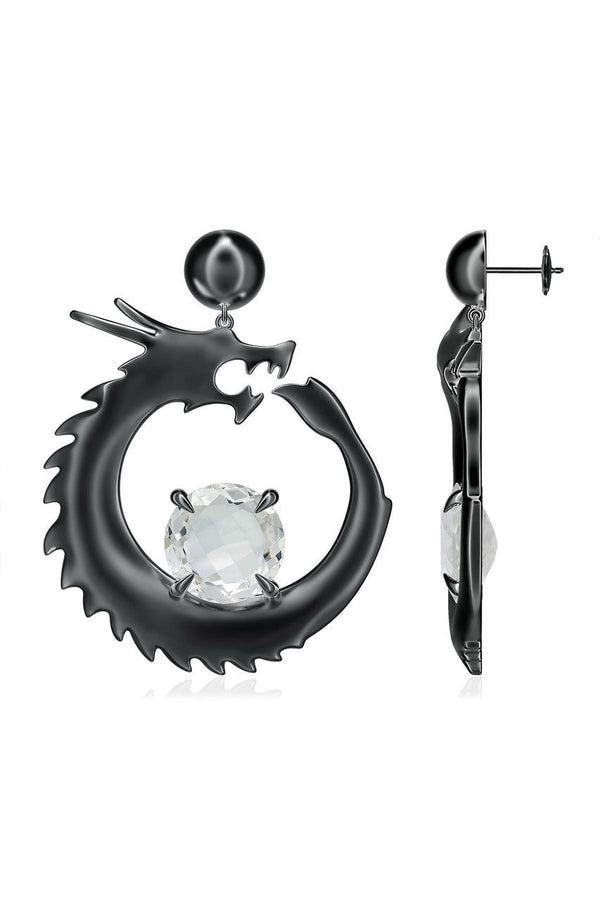 Natori Dragon Midnight Silver And White Topaz Dangler Earrings Midnight Silver