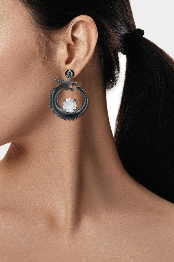 Natori Dragon Midnight Silver And White Topaz Dangler Earrings Midnight Silver