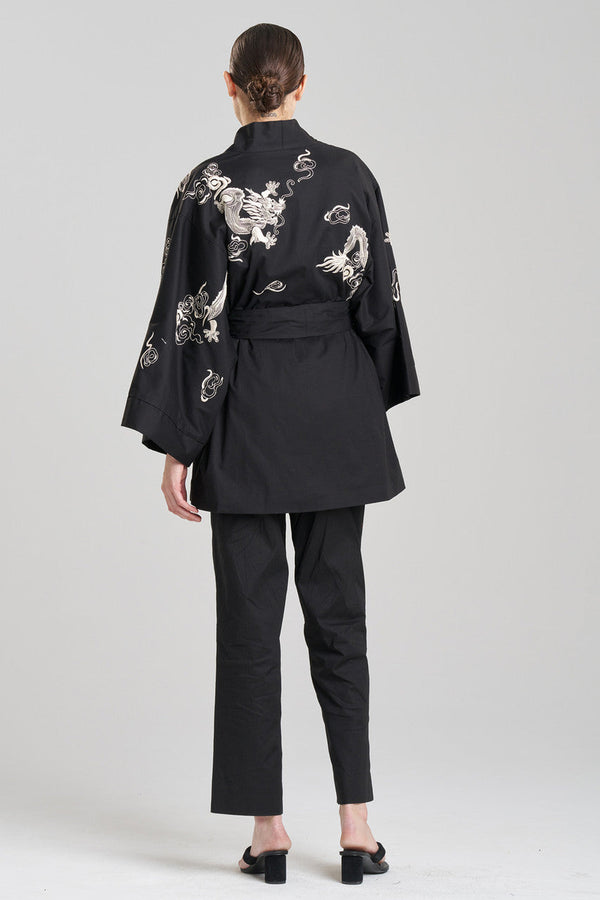 Natori Dragon Techno Poplin Embroidered Unisex Kimono Black