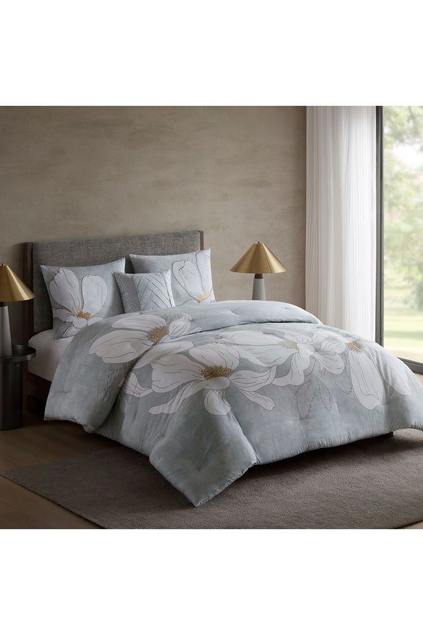 natori Dreamscape Embroidered 4 Piece Comforter Mini Set Dove Gray