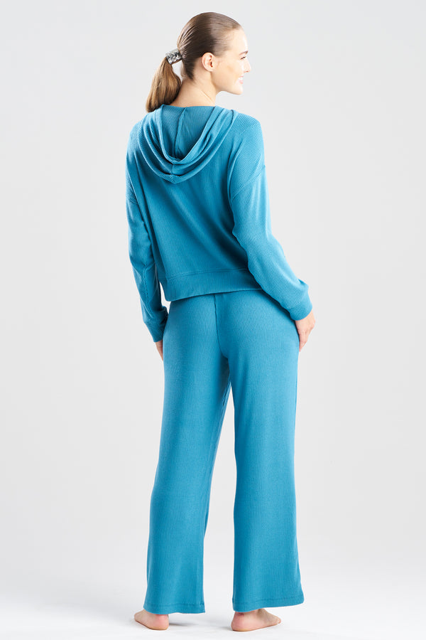 Natori Eden Allover Rib Knit Everywhere Hoodie Blue Shadow