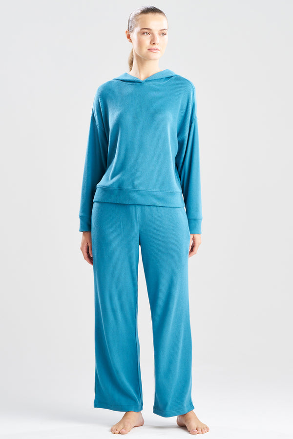natori Eden Allover Rib Knit Everywhere Hoodie Blue Shadow