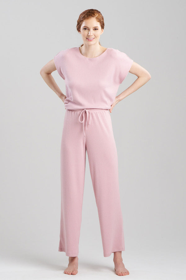Natori Eden Rib Knit Everywhere Straight Leg Pants Rose Quartz