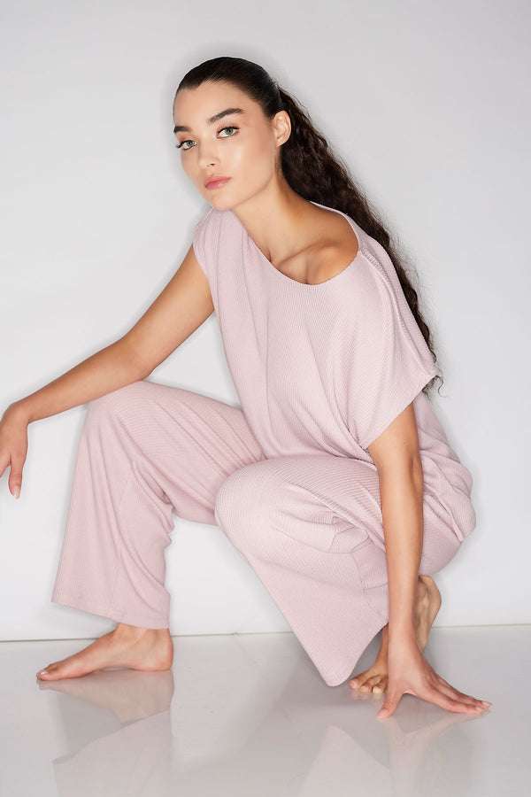natori Eden Rib Knit Everywhere Straight Leg Pants Rose Quartz