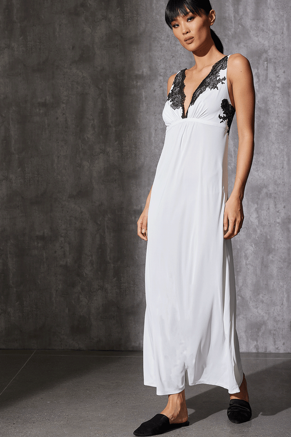 Natori Enchant Lace Applique Slip Dress Ivory/Black