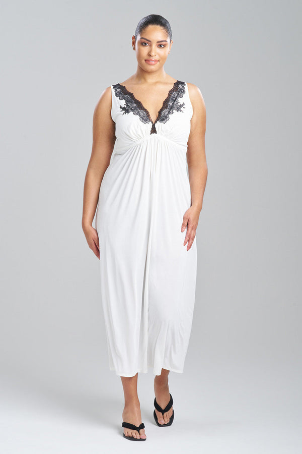 natori Enchant Lace Applique Slip Dress Ivory/Black