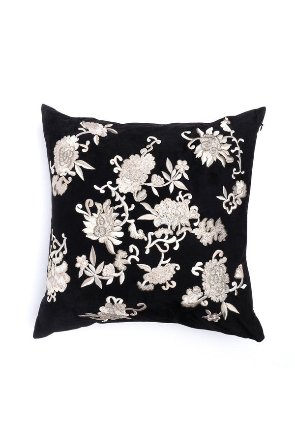 natori Faux Suede Mandarin Embroidered Pillow Black