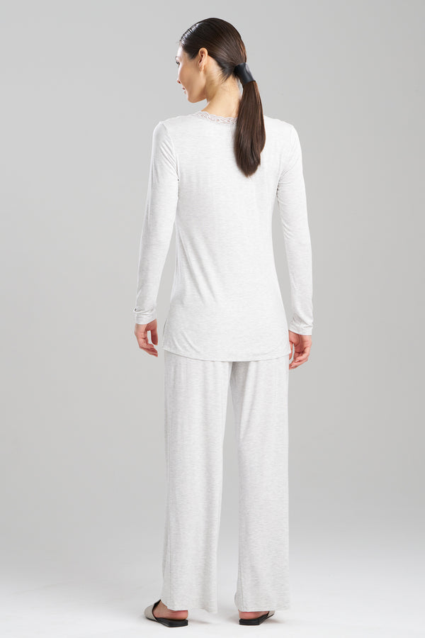 Natori Feathers Essentials Lenzing™ Ecovero™ Viscose Long Sleeve Lace PJ Light Heather Grey