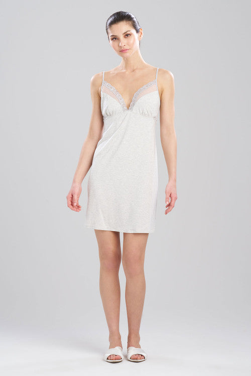 natori Feathers Essentials Lenzing™ Ecovero™ Viscose Lace Applique Chemise Light Heather Grey