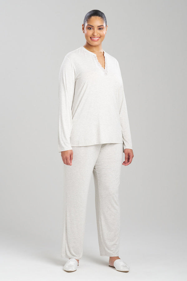Natori Feathers Essentials Lenzing™ Ecovero™ Viscose Lace Applique PJ Light Heather Grey